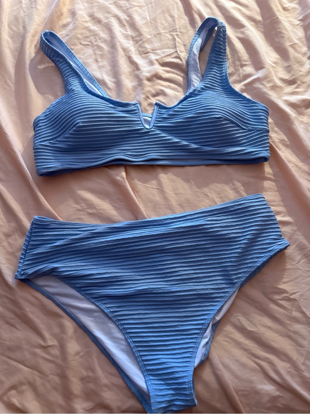 SHEIN Light Blue Ribbed Bikini Set